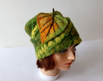 Felted hat Green wool hat, Felt winter warm hat, Wool Hat Unisex, Warm felt hat Green  felted hat