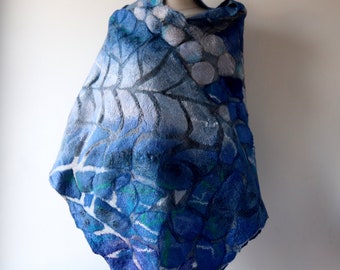 Nuno felted scarf, Blue felt scarf,  woodland scarf , Women shawl spring scarf  nautical scarf gift for her outdoors gift