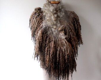 Curly Felted scarf Fur collar Grey felt collar  Grey Gray Fur scarf  Pure Wool Fleece real fur scarf Viking Felt scarf