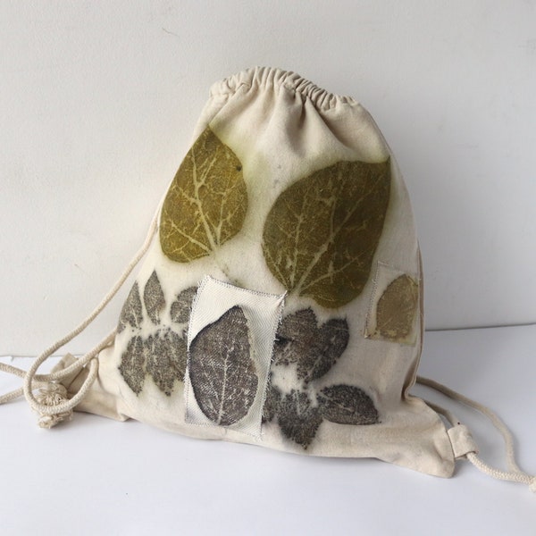 Canvas backpack Shopping Bag tote plant dye hand dyed  Eco-printed with  leaves  Reusable Shopping Bag, Farmers Market Tote