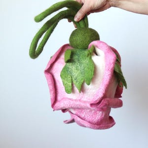 Gefilzte Handtasche rosa Rosenblume Abendtasche Romantische Henkeltasche rosa Blume Galafilc