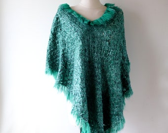 Felted wrap, emerald shawl, Green  teal  felted  cape  Pogan  Wedding wool scarf by Galafilc