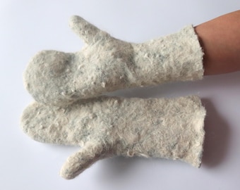 Hand Felted Alpaca Mittens: Cozy Grey Wool Gloves