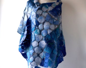 Nuno felted scarf, Blue felt scarf,  woodland scarf , Women shawl spring scarf  nautical scarf gift for her outdoors gift