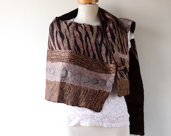 Wool  felted scarf, brown felt scarf,  wool wrap , silk wool cowl Women spring scarf gift for friend gift for sister mom