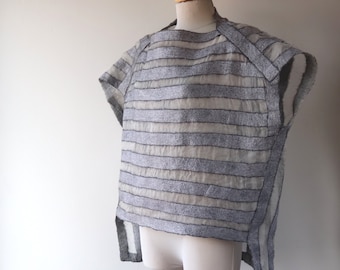 Silk wool Blouse transparent blouse Wool Grey tunic one of a kind pullover   grey women wool blouse  Grey felted tunic galafilc