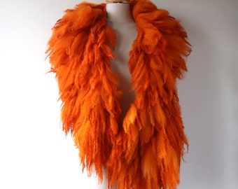 Fur collar Fluffy Felted collar Orange Fur scarf  Pure Wool Fleece real fur scarf Felt necklace  Wedding collar Bride scarf