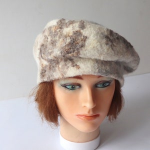 Natural wool beret wool hat Grey beany hat beige wool beanie hat Felt warm hat Brown Grey Wool Hat image 1