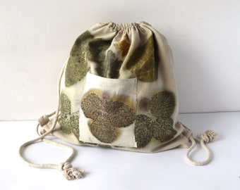 Canvas backpack Shopping Bag tote plant dye hand dyed  Eco-printed with  leaves  Reusable Shopping Bag, Farmers Market Tote