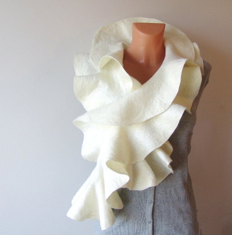 Ruffle Felted Scarf Ruffle Collar White Ruffle Scarf Women - Etsy