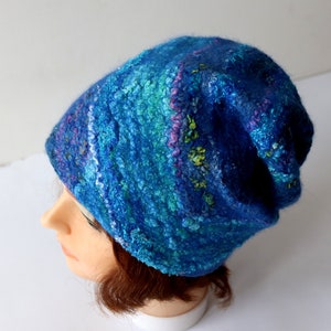 Felted hat Blue Navy wool hat, Felt winter warm hat, Wool Hat Unisex, Warm felt hat Dark Blue felted hat autumn hat image 1