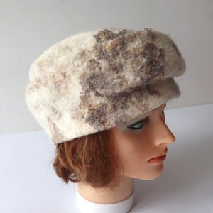 Natural wool beret wool hat Grey beany hat beige wool beanie hat Felt warm hat Brown Grey Wool Hat image 7