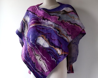 Women Poncho Purple wool Cape Felted poncho Geode amethyst wool poncho  Wool felted cape outerwear oversized poncho