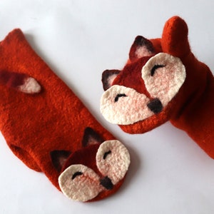 Felt  gloves Hand Felted Fox Mittens, ginger fox gloves,   orange wool mittens, Cozy winter Gloves, arm warmer gift for her