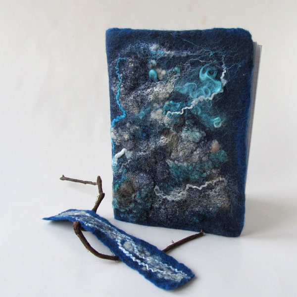 Felted journal cover, Original felt cover, Felt notebook cover,   Blue sea, personal journal cover, personal gift  gift under 25