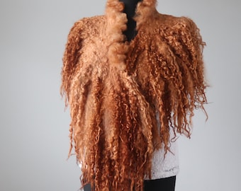 Curly Felted Wool Collar: Rust Brown Beige natural wool Scarf