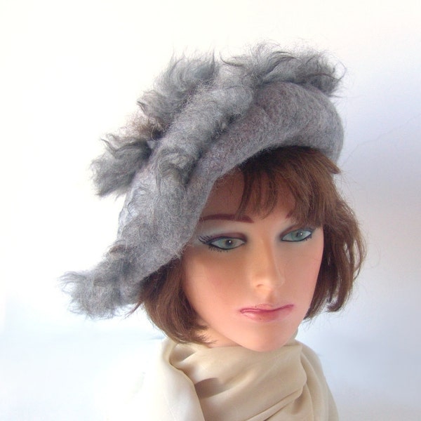 felted beret alpaca wool - grey