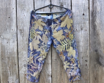 Cotton leggings for women dye eco print botanical print  Blue Cotton leggings  Pants yoga medium size hand dyed  pants  galafilc