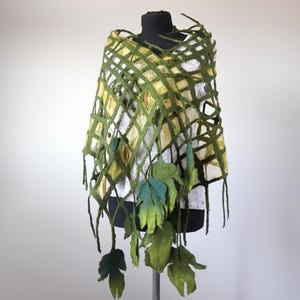 Frauen gefilzt Schal Grün Schal grün lange gefilzte Lariat Frühling Blumen Schal Pogan Hochzeit Schal warmer Wollschal