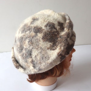 Natural wool beret wool hat Grey beany hat beige wool beanie hat Felt warm hat Brown Grey Wool Hat image 5