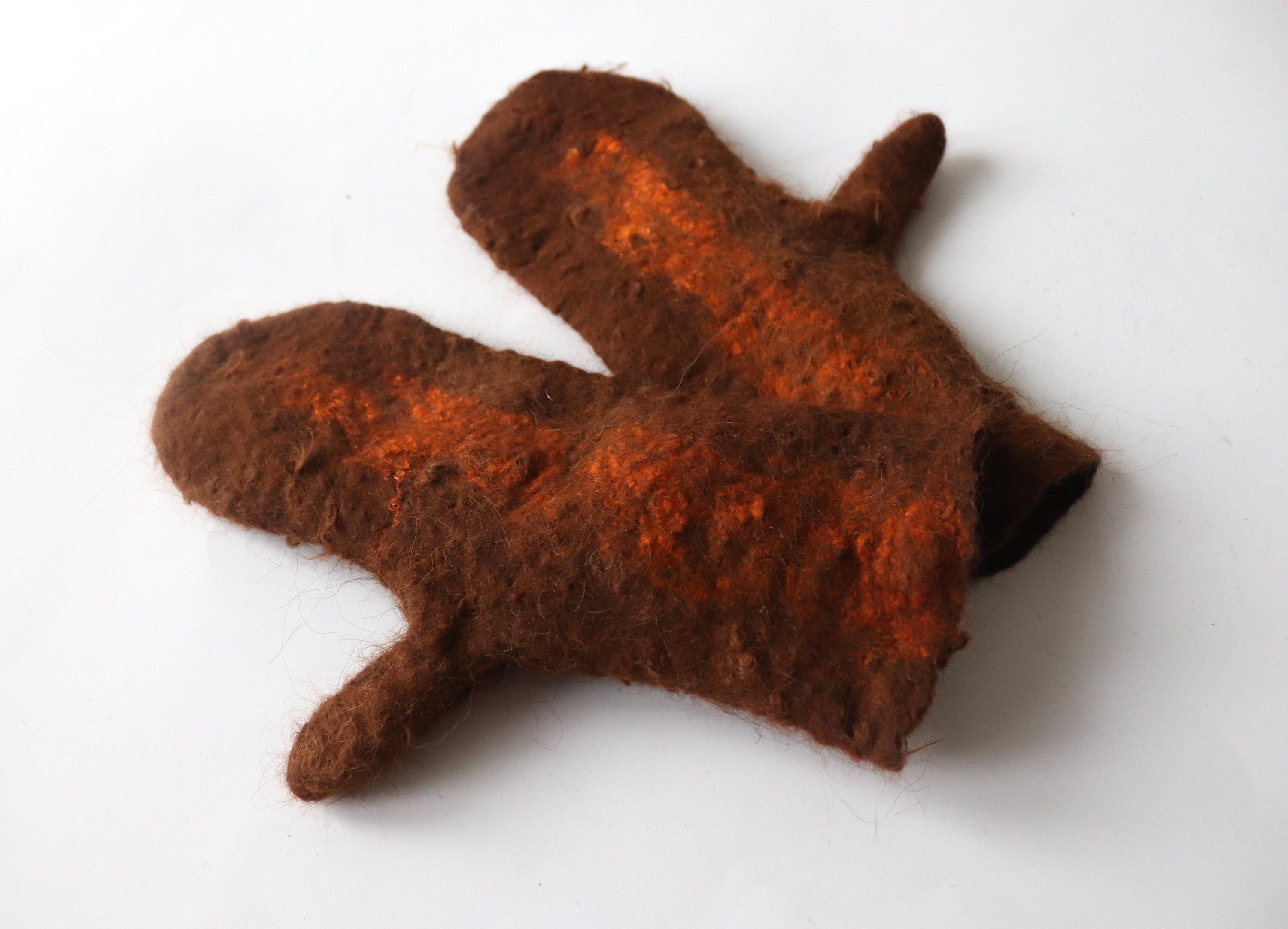 Hand Felted Alpaca Mittens: Brown Wool Winter Gloves