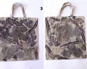 Canvas shoulder bag tote  bag natural hand dyed  Eco-printed with  leaves  Reusable Shopping Bag, Farmers Market Tote