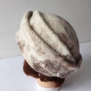 Natural wool beret wool hat Grey beany hat beige wool beanie hat Felt warm hat Brown Grey Wool Hat image 6