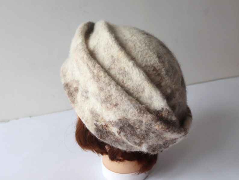 Natural wool beret wool hat Grey beany hat beige wool beanie hat Felt warm hat Brown Grey Wool Hat image 6