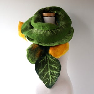 Felted scarf pink ruffle collar Green women scarf Green yellow scarf wool Ruffle scarf by Galafilc gift for her image 4