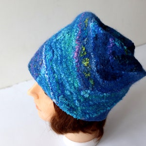 Felted hat Blue Navy wool hat, Felt winter warm hat, Wool Hat Unisex, Warm felt hat Dark Blue felted hat autumn hat image 3