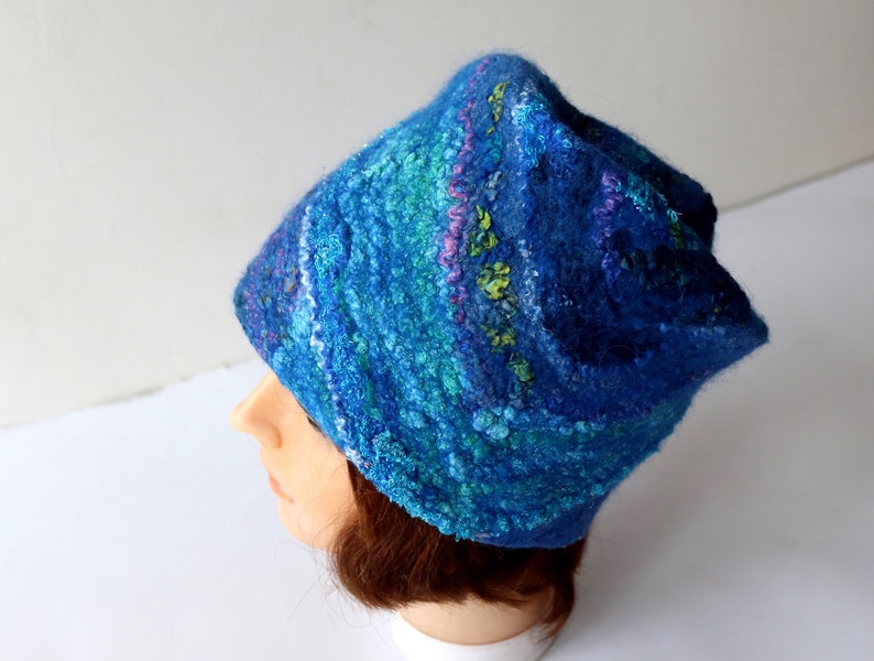 Felted hat Blue Navy wool hat, Felt winter warm hat, Wool Hat Unisex, Warm felt hat Dark Blue felted hat autumn hat image 3