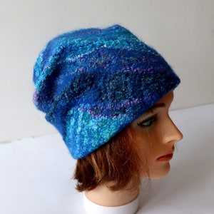 Felted hat Blue Navy wool hat, Felt winter warm hat, Wool Hat Unisex, Warm felt hat Dark Blue felted hat autumn hat image 8