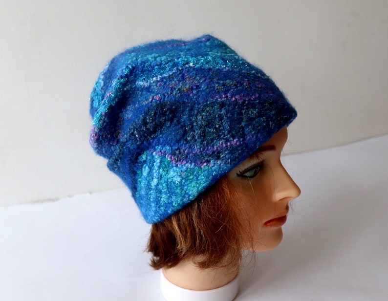 Felted hat Blue Navy wool hat, Felt winter warm hat, Wool Hat Unisex, Warm felt hat Dark Blue felted hat autumn hat image 8