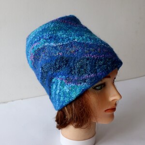 Felted hat Blue Navy wool hat, Felt winter warm hat, Wool Hat Unisex, Warm felt hat Dark Blue felted hat autumn hat image 9