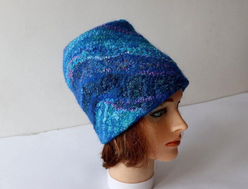 Felted hat Blue Navy wool hat, Felt winter warm hat, Wool Hat Unisex, Warm felt hat Dark Blue felted hat autumn hat image 9