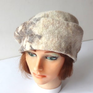 Natural wool beret wool hat Grey beany hat beige wool beanie hat Felt warm hat Brown Grey Wool Hat image 2