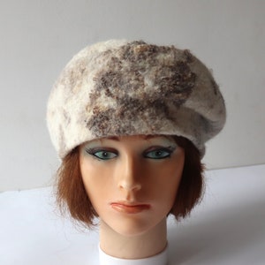 Natural wool beret wool hat Grey beany hat beige wool beanie hat Felt warm hat Brown Grey Wool Hat image 3