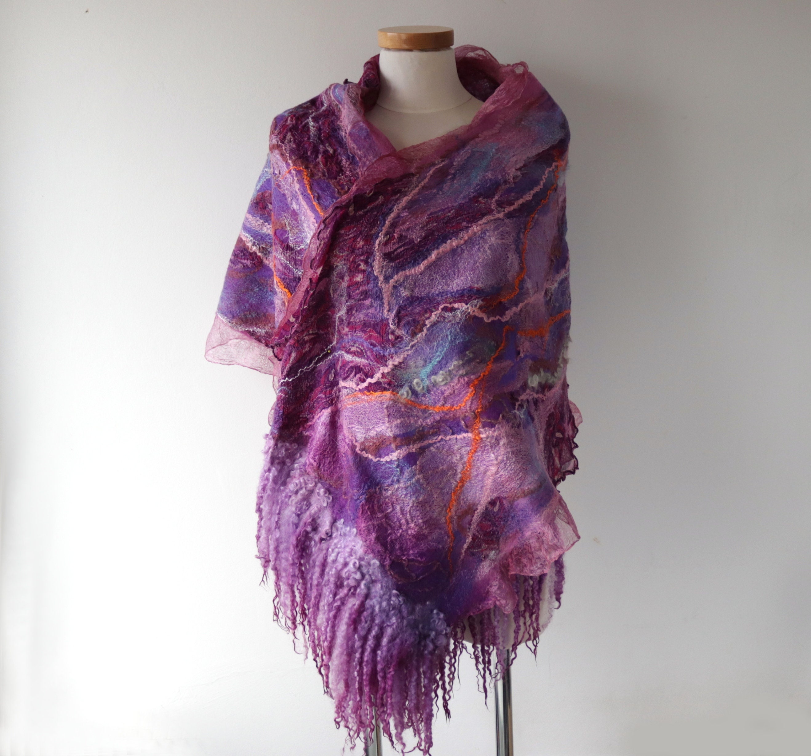 Nuno Felted Scarf Women Warm Wool Scarf Purple Pink Wool - Etsy UK