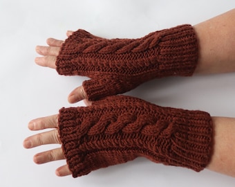 Fingerless gloves  wool  mittens, Brown gloves Knit gloves for woman arm warmer