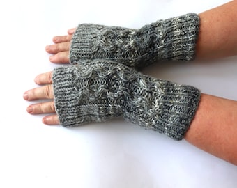 Fingerless gloves  wool  mittens, grey gloves Knit gloves for woman arm warmer