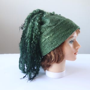 Felted hat Green wool hat, wool winter warm hat, Curly free Wool Hat Unisex, Warm felt hat