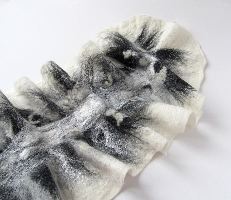 Felted scarf Grey scarf ruffle collar, wet felted ruffle scarf , White Black grey collar by Galafilc gift for her outdoors gift image 7
