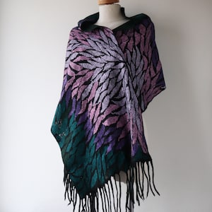 Wool Felted Scarf – Silk Floral Stole with Fringes, Elegant Wrap for Women  galafilc