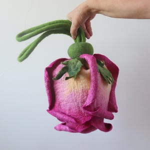 Gefilzte Handtasche rosa Rosenblume Abendtasche Romantische Henkeltasche rosa Blume Galafilc