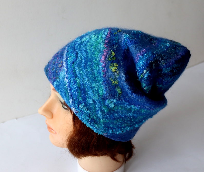 Felted hat Blue Navy wool hat, Felt winter warm hat, Wool Hat Unisex, Warm felt hat Dark Blue felted hat autumn hat image 7