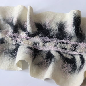 Felted scarf Grey scarf ruffle collar, wet felted ruffle scarf , White Black grey collar by Galafilc gift for her outdoors gift image 8