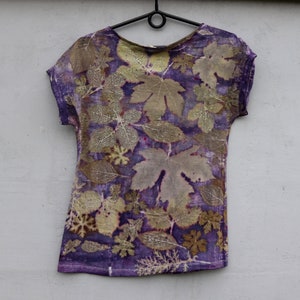 Top Shirt Eco Print Botanical Print Purple Cotton Shirt Women - Etsy