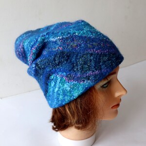 Felted hat Blue Navy wool hat, Felt winter warm hat, Wool Hat Unisex, Warm felt hat Dark Blue felted hat autumn hat image 6