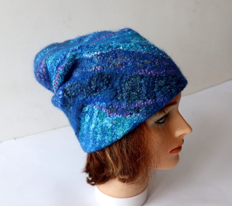 Felted hat Blue Navy wool hat, Felt winter warm hat, Wool Hat Unisex, Warm felt hat Dark Blue felted hat autumn hat image 6