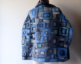 Transparent silk wool vest Women jacket blue black wool wrap silk wool wrap Felted  jacket  wool wrap for women